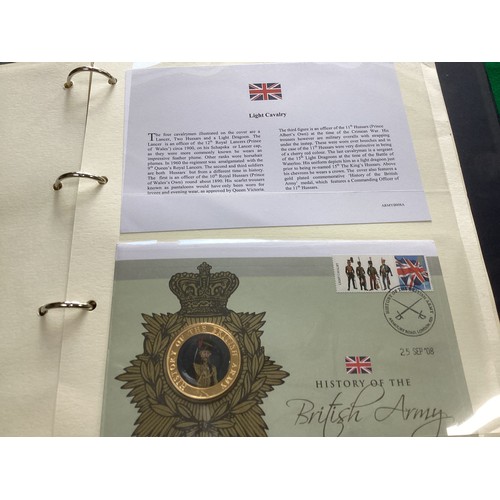 151 - History of the British Army Commemorative Medal Collection containing commemorative stamps, and also... 