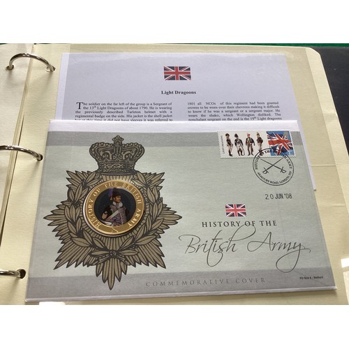 151 - History of the British Army Commemorative Medal Collection containing commemorative stamps, and also... 