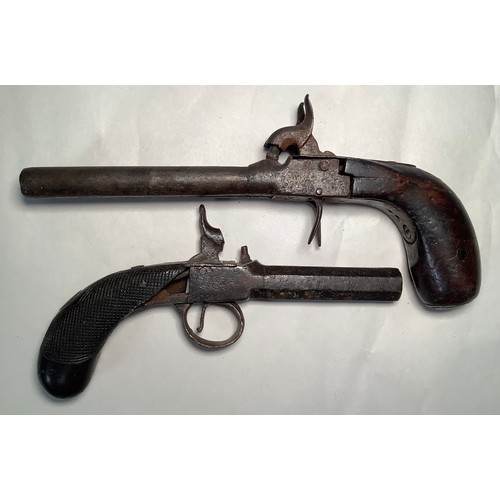 383 - A 19th century double-barrel percussion lock pistol and single-barrel percussion lock pistol, togeth... 