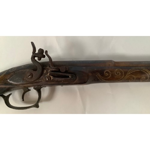 384 - A 19th century Flintlock blunderbuss musket with 16.25-inch barrel with flare muzzle, brass-wire inl... 