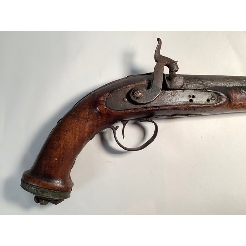 385 - An 18th century percussion lock pistol, converted from flintlock, with gothic 'style' cast spiral an... 