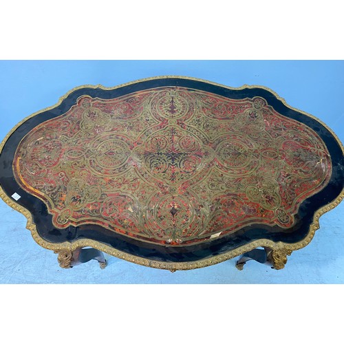 268 - A Victorian ebonised and red tortoiseshell, Boulle worked, shaped oval centre table, with gilt-metal... 