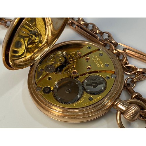 73 - A 9ct gold cased half-hunter pocket watch by J. W. Benson, the white enamel dial with Roman numerals... 