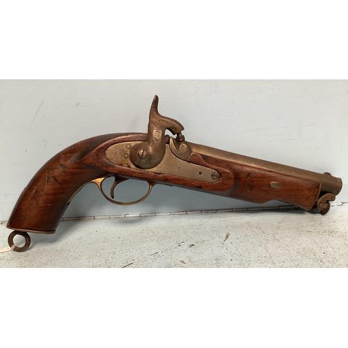 377 - A 19th century 15-bore percussion lock cavalry pistol, approx bore measurement 17.2mm/.678, 8-inch s... 