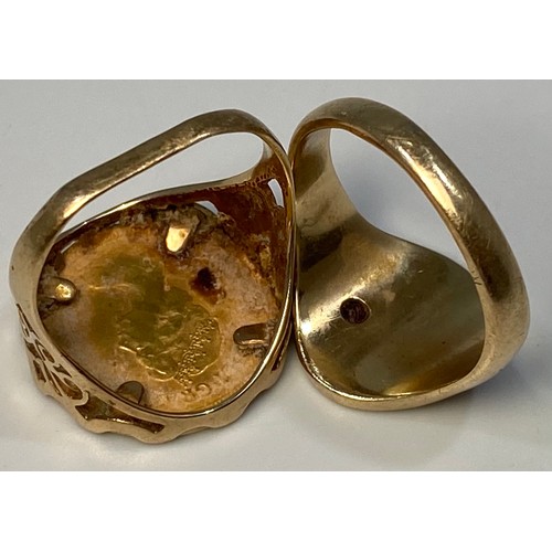 140 - A 9ct gold ring set with a 1982 half-sovereign, together with a 9ct gold signet ring set with small ... 