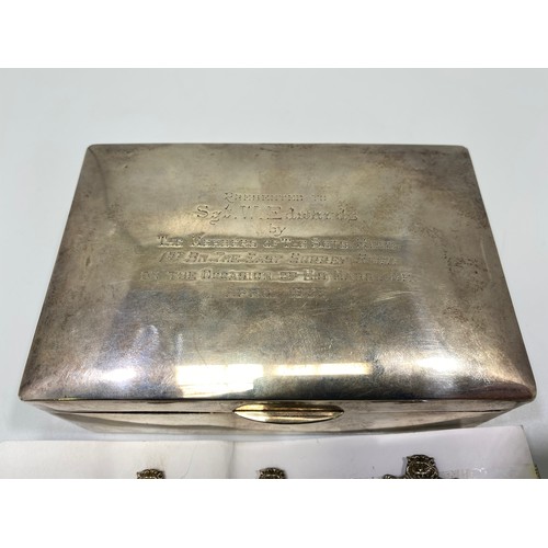 46 - A silver cigarette box engraved to top ‘Presented to Sgt. W. Edwards by The Members of The Sgts. Mes... 