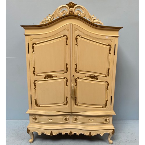 246 - A modern nine-piece off-white and gold painted French style bedroom suite, comprising a king size be... 