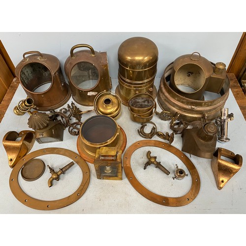 Various ships binnacle brass dome covers and housings together with ...