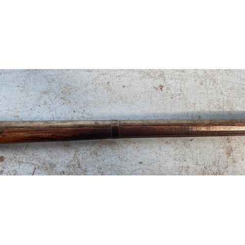 396 - A late 19th/early 20th century Indian/Afghan matchlock Torador musket with inscription to steel barr... 