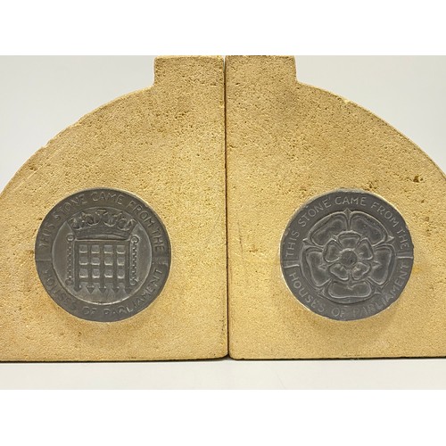 205 - A pair of bookends made from the Houses of Parliament stone which was salvaged after being bombed in... 