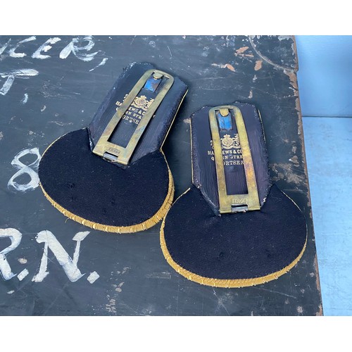 440 - A pair of Naval epaulettes stitched in gold bullion thread with fouled anchor, maker’s stamp verso ‘... 