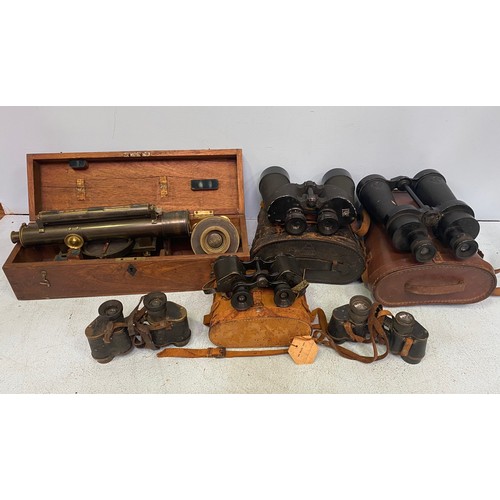 444 - Five various pairs of binoculars including a Barr & Stroud marked with broad arrow, Bausch & Lomb an... 