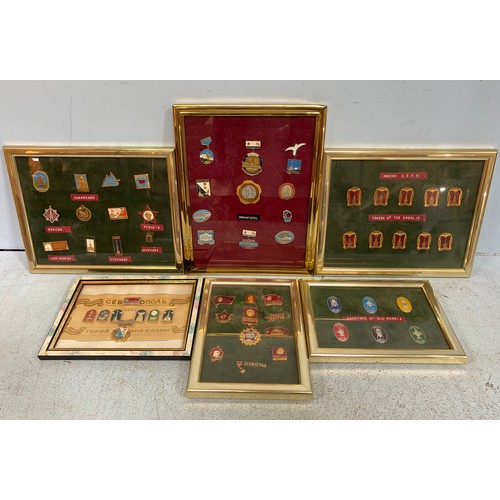 445 - Six framed sets of Soviet military medals and badges (6)