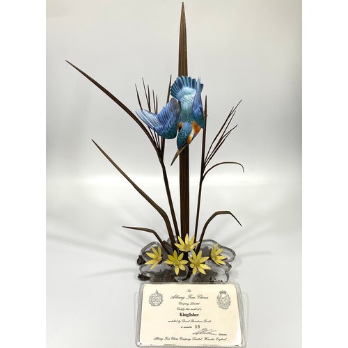 12 - An Albany porcelain and bronze figure of a Kingfisher amongst reeds with yellow flowers to base (thr... 