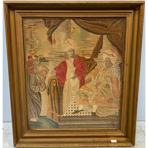 180 - A Regency silkwork picture of 'The Three Wise Men Before Herod,' in original giltwood glazed frame, ... 