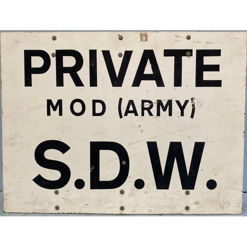 422 - A painted aluminium sign, 'Private, MOD (Army), S.D.W. 38x51cm