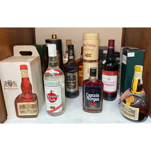 580 - Sixteen various bottles of spirits including Havana Club, Grand Marnier x 2, Sherry, Disaronno, Chiv... 