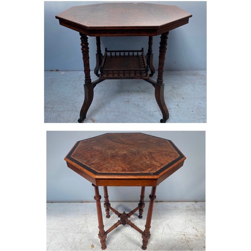 255 - An Edwardian pollard oak veneered octagonal occasional table with central inlaid satinwood, boxwood ... 