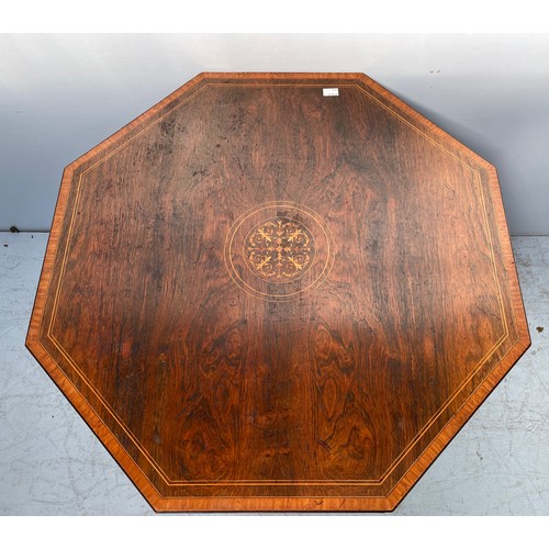 255 - An Edwardian pollard oak veneered octagonal occasional table with central inlaid satinwood, boxwood ... 