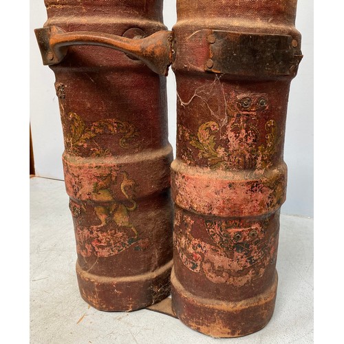 566 - A scarce pair of WW1 period Royal Navy cordite carriers, each canvas-covered cylindrical cork tube w... 