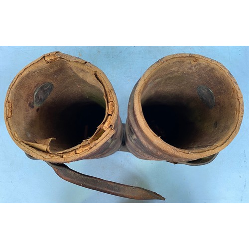 566 - A scarce pair of WW1 period Royal Navy cordite carriers, each canvas-covered cylindrical cork tube w... 