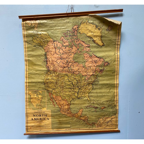 206 - A large Philip’s School-room map of North America printed on canvas, 150 x 117cm