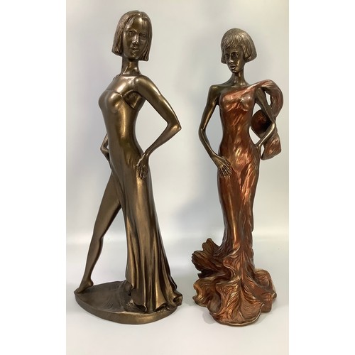 183 - Two various 'Frith Sculptures' art deco 'style' bronzed figures of ladies in long dresses, 36cm high