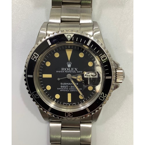 71 - A stainless steel Rolex Submariner wristwatch, model 1680, C.1978, the black enamel 660ft = 200m dia... 