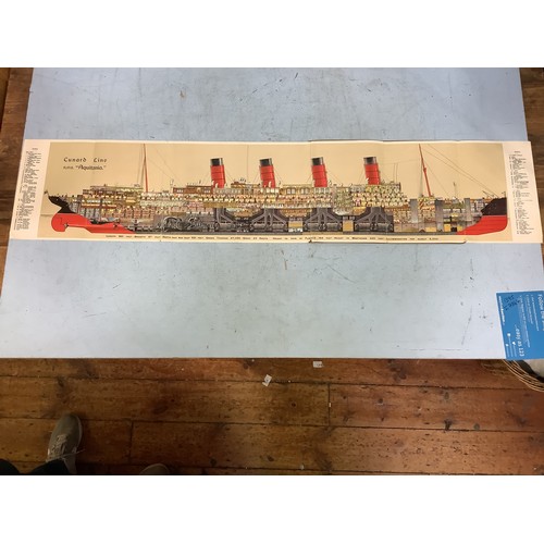 438 - A Cunard fold out brochure of 'RMS Aquitania' with full plans of the ship with index and specs of ot... 