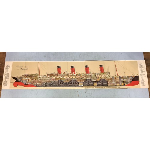 438 - A Cunard fold out brochure of 'RMS Aquitania' with full plans of the ship with index and specs of ot... 