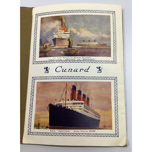 438 - A Cunard fold out brochure of 'RMS Aquitania' with full plans of the ship with index and specs of ot... 