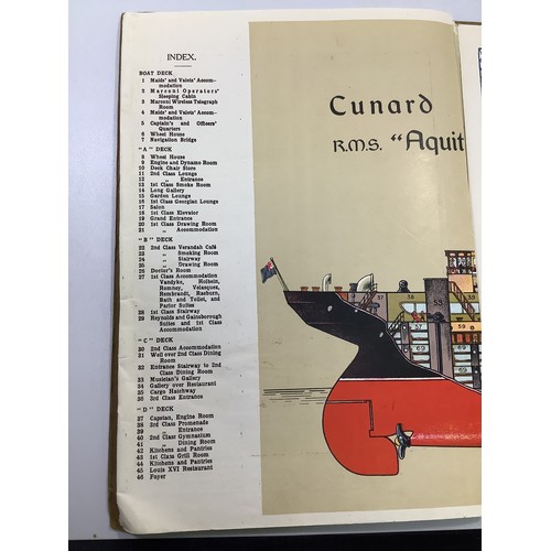 438 - A Cunard fold out brochure of 'RMS Aquitania' with full plans of the ship with index and specs of ot... 