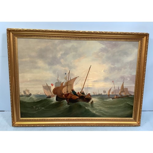 327 - Manner of William Mitchell of Maryport (1806 – 1900) Boats off a coastline oyster dredging, with pap... 