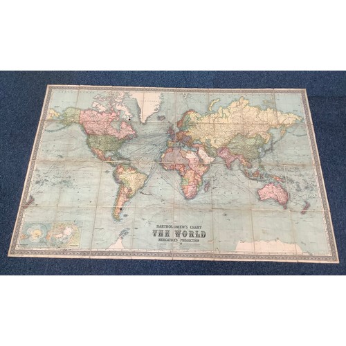 209 - A Bartholomew's Chart of the World on Mercator's Projection, fold out world map printed on linen,
Di... 