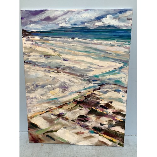 345 - Angela Gordon-Webb (Contemporary) Abstract seascape impasto oil on canvas, unframed, 80 x 60cm, toge... 