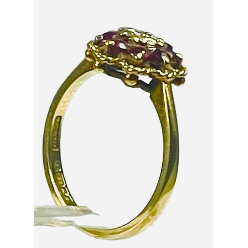 93 - An 18ct yellow gold dress ring, set with a small old cut diamond to the centre, with eight small rou... 