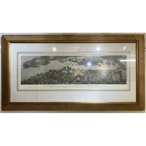 344 - A panoramic aerial view of Portsmouth and Southsea after W. L. Wyllie, framed and glazed print, 18 x... 