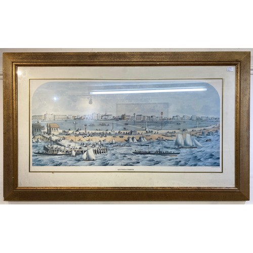 344 - A panoramic aerial view of Portsmouth and Southsea after W. L. Wyllie, framed and glazed print, 18 x... 