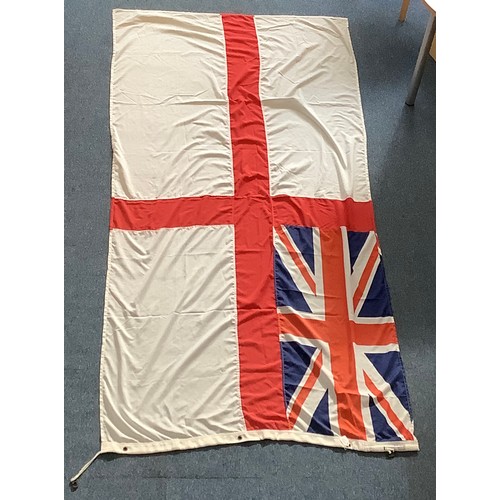 450 - A large British Naval ensign made by Zephyr with metal clips, printed to side 1991 8345-99-571-3299,... 