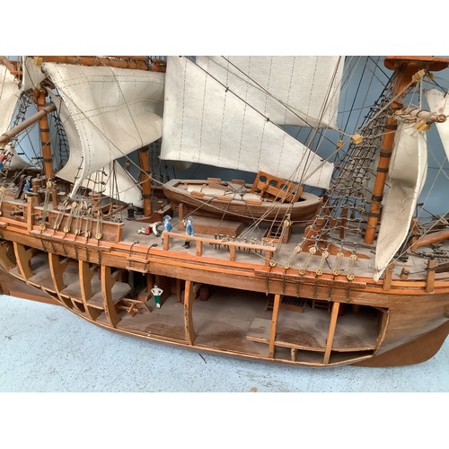 568 - A Del Prado hand-built model ship ‘Bounty’ with detailed and rigging etc. one side open to reveal in... 