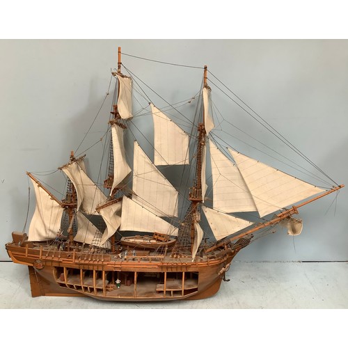 568 - A Del Prado hand-built model ship ‘Bounty’ with detailed and rigging etc. one side open to reveal in... 