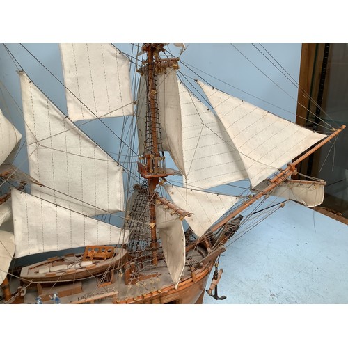 568 - A Del Prado hand-built model ship ‘Bounty’ with detailed and rigging etc. one side open to reveal in... 