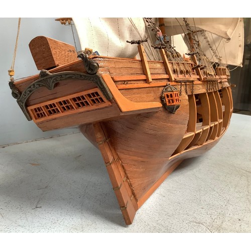 568 - A Del Prado hand-built model ship ‘Bounty’ with detailed and rigging etc. one side open to reveal in... 