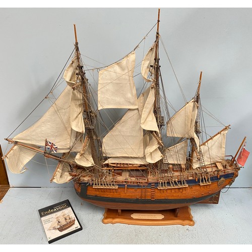 569 - A hand-built Eaglemoss model of Captain Cook’s ship ‘Endeavour’, with detailed deck and rigging, 90c... 