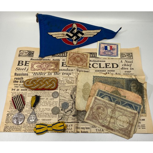 489 - A Third Reich NSFK-DLV car pennant, together with a Third Reich Wehrmacht General's shoulder board, ... 