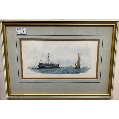 328 - Colin M. Baxter (20th Century) ‘Thames Barge Kitty sailing past Foudroyant in Portsmouth Harbour’, s... 