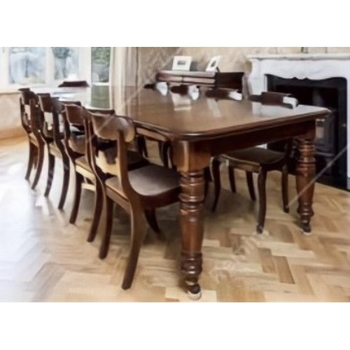 289 - A Victorian walnut extending rectangular dining table the top with Ovolo moulded edge, three extra l... 