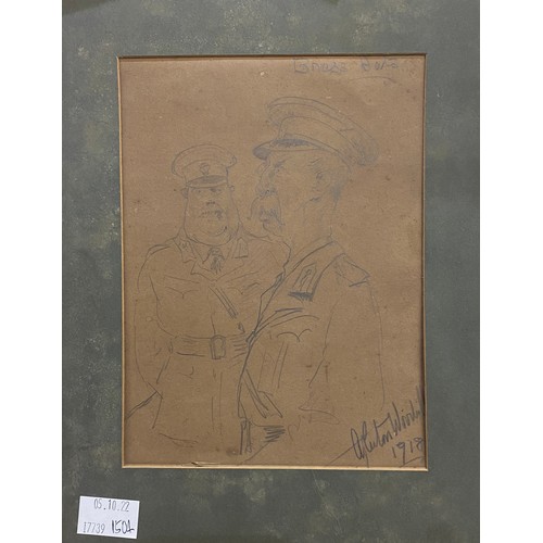 458 - 'Brass Bats' A pencil sketch of an Officer with monocle and walrus moustache and another officer loo... 