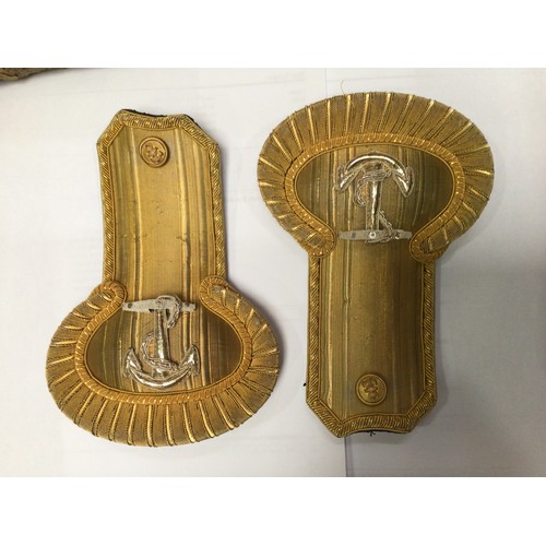 440 - A pair of Naval epaulettes stitched in gold bullion thread with fouled anchor, maker’s stamp verso ‘... 