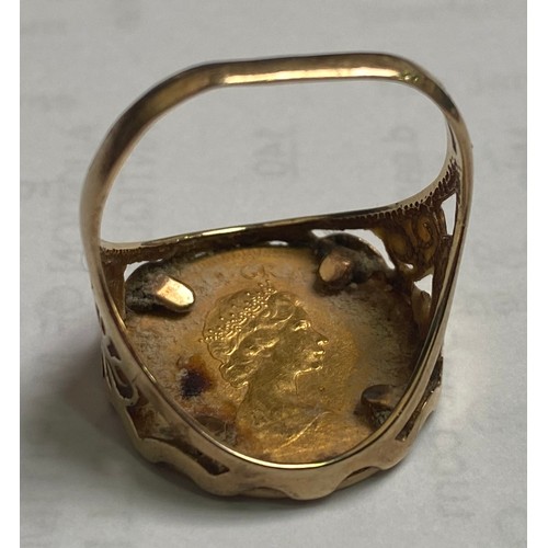 140 - A 9ct gold ring set with a 1982 half-sovereign, together with a 9ct gold signet ring set with small ... 